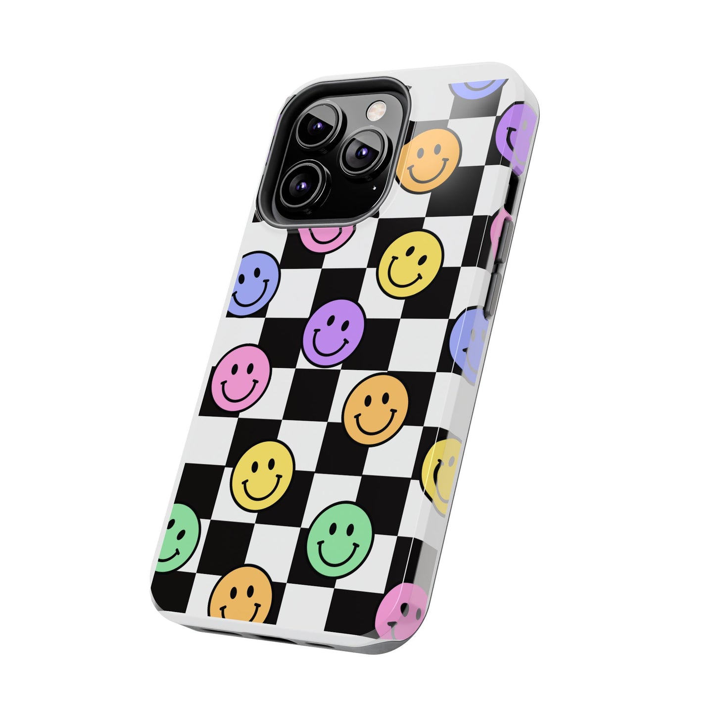 Checkerboard Colorful Smileys - Tough iPhone Cases - Choose your Size