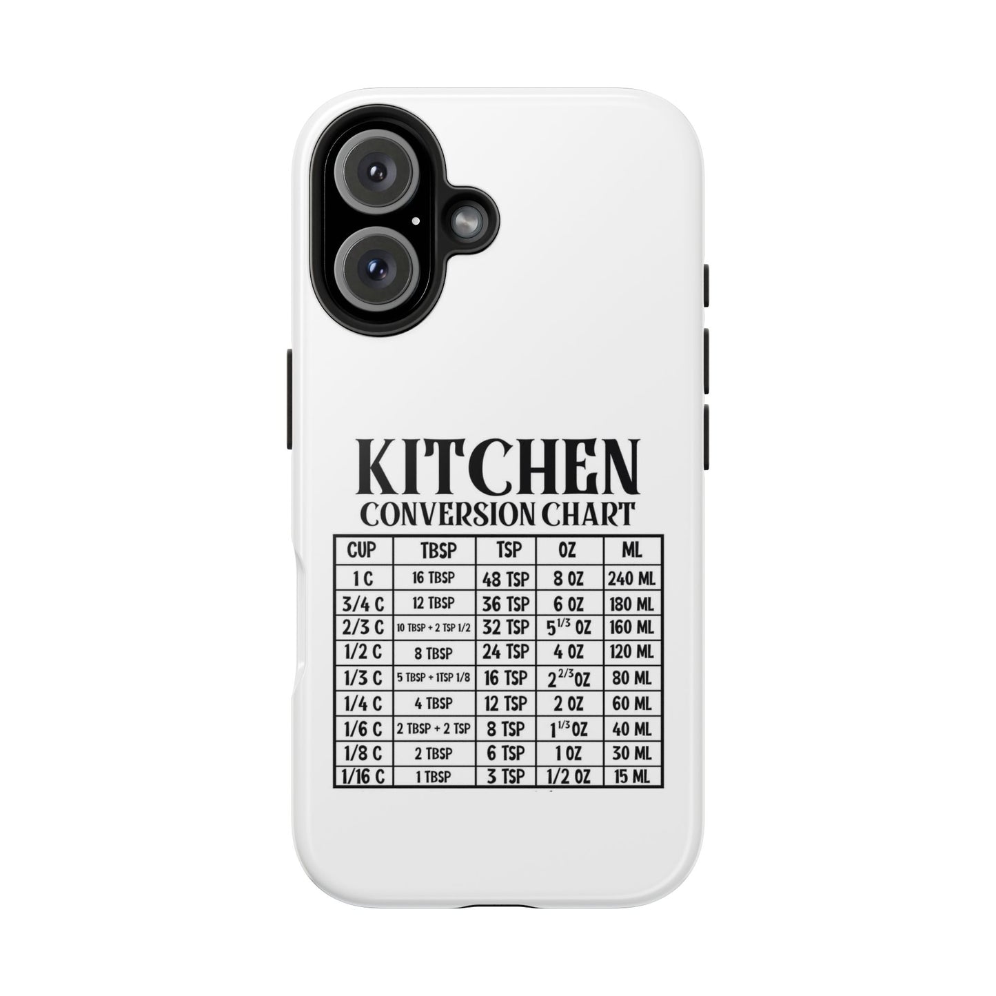 Kitchen Conversion Chart - Tough iPhone Cases - Choose your Size