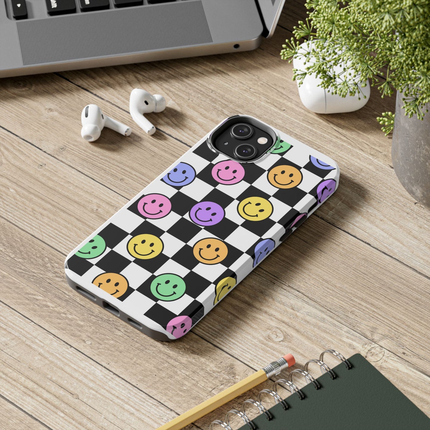 Checkerboard Colorful Smileys - Tough iPhone Cases - Choose your Size