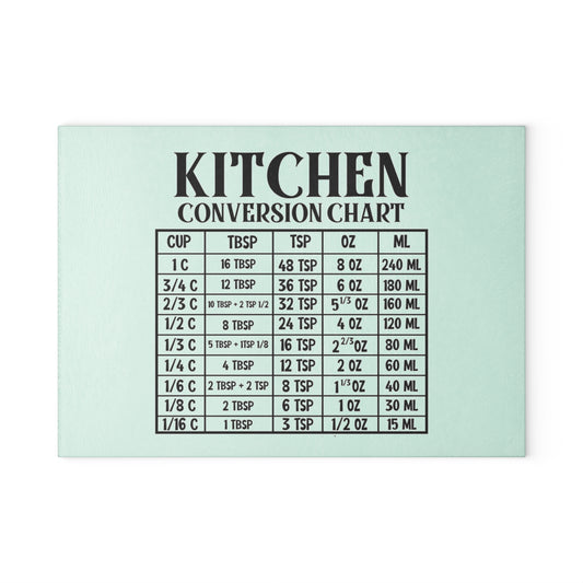 KITCHEN CONVERSION CHART Glass Cutting Board, Kitchen Decor, Gift for Grill Lovers, Unique Cooking Gifts, Housewarming Gift