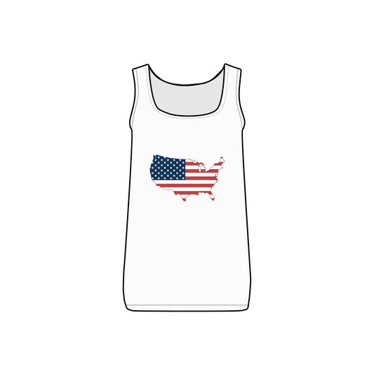 USA Map Flag Women's Micro Ribbed Tank | Patriotic Casual Summer Top, Beach Wear, Sleep Wear