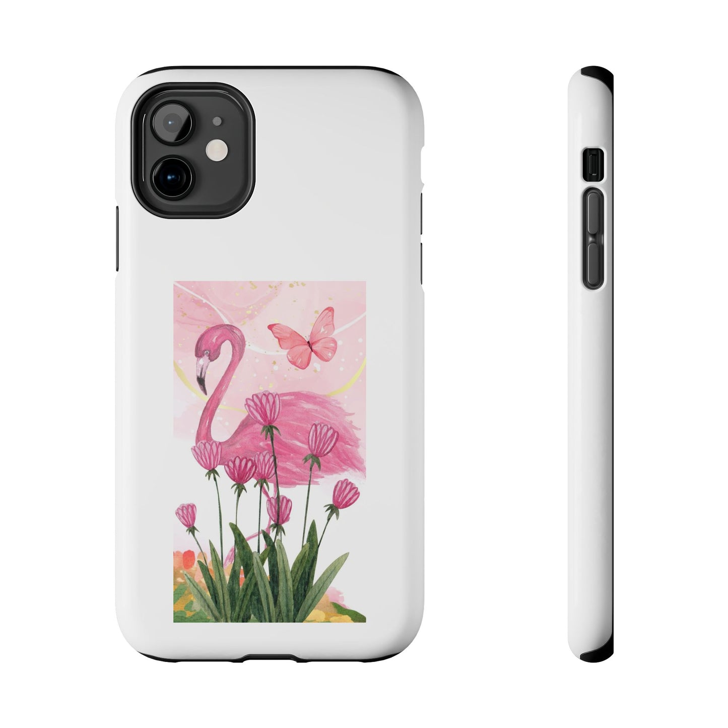 Flamingo & Butterfly - Tough iPhone Cases - Choose your Size