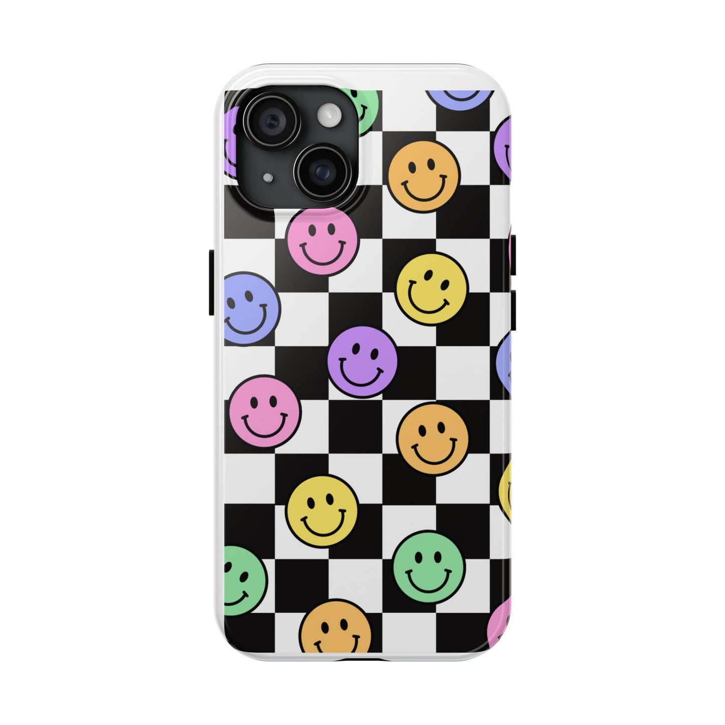 Checkerboard Colorful Smileys - Tough iPhone Cases - Choose your Size
