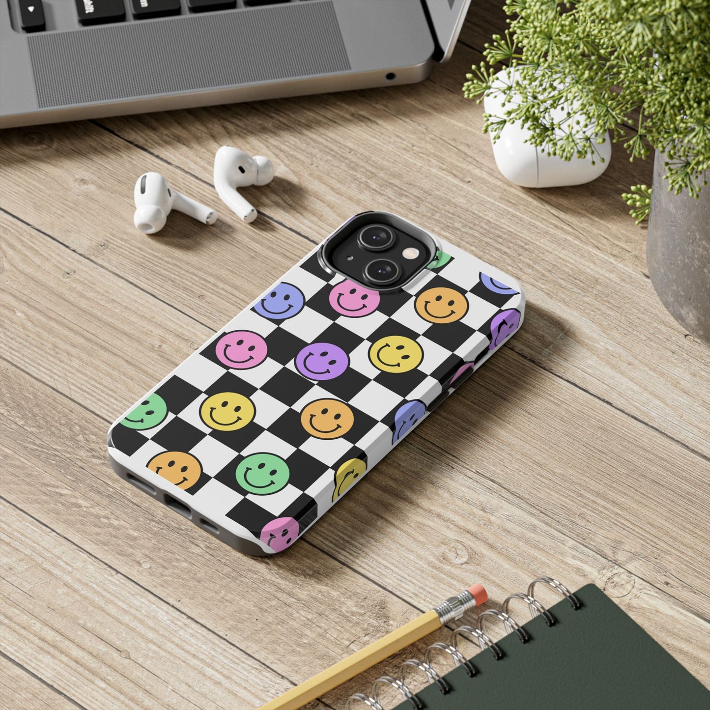Checkerboard Colorful Smileys - Tough iPhone Cases - Choose your Size