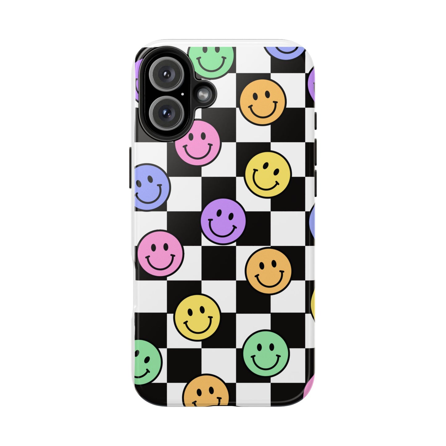 Checkerboard Colorful Smileys - Tough iPhone Cases - Choose your Size