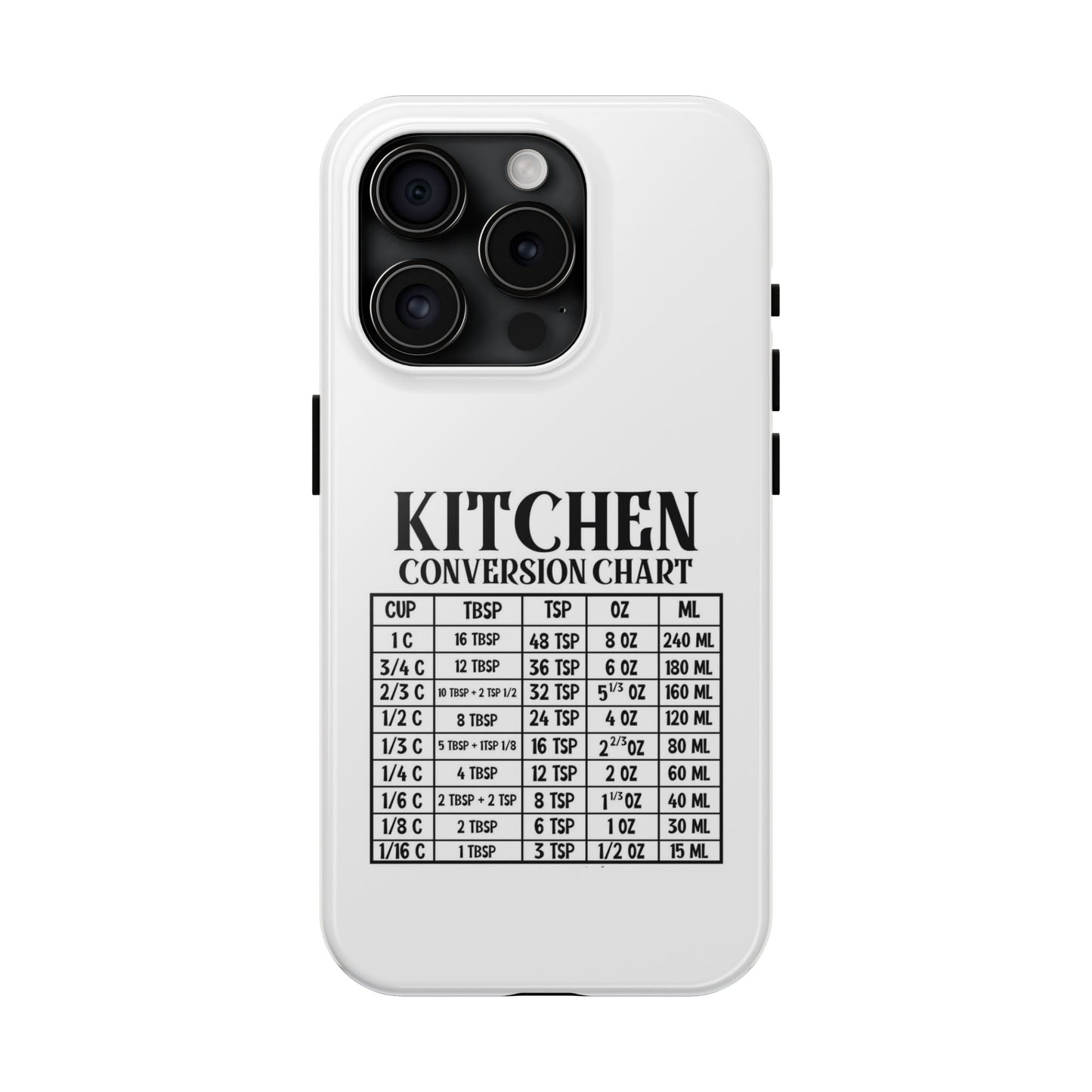 Kitchen Conversion Chart - Tough iPhone Cases - Choose your Size