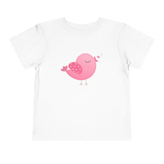 Pink Bird Singing - Short Sleeve Tee, Cute Kids Tee, Animal T-Shirt, Birthday Gift, Playtime Outfit, Baby Shower Gift