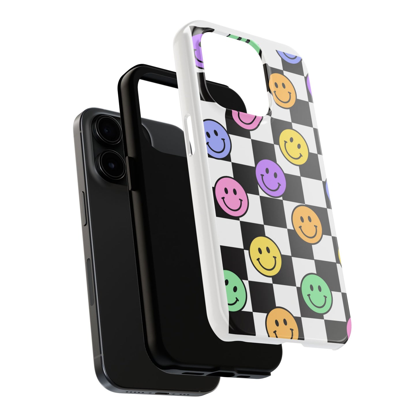 Checkerboard Colorful Smileys - Tough iPhone Cases - Choose your Size