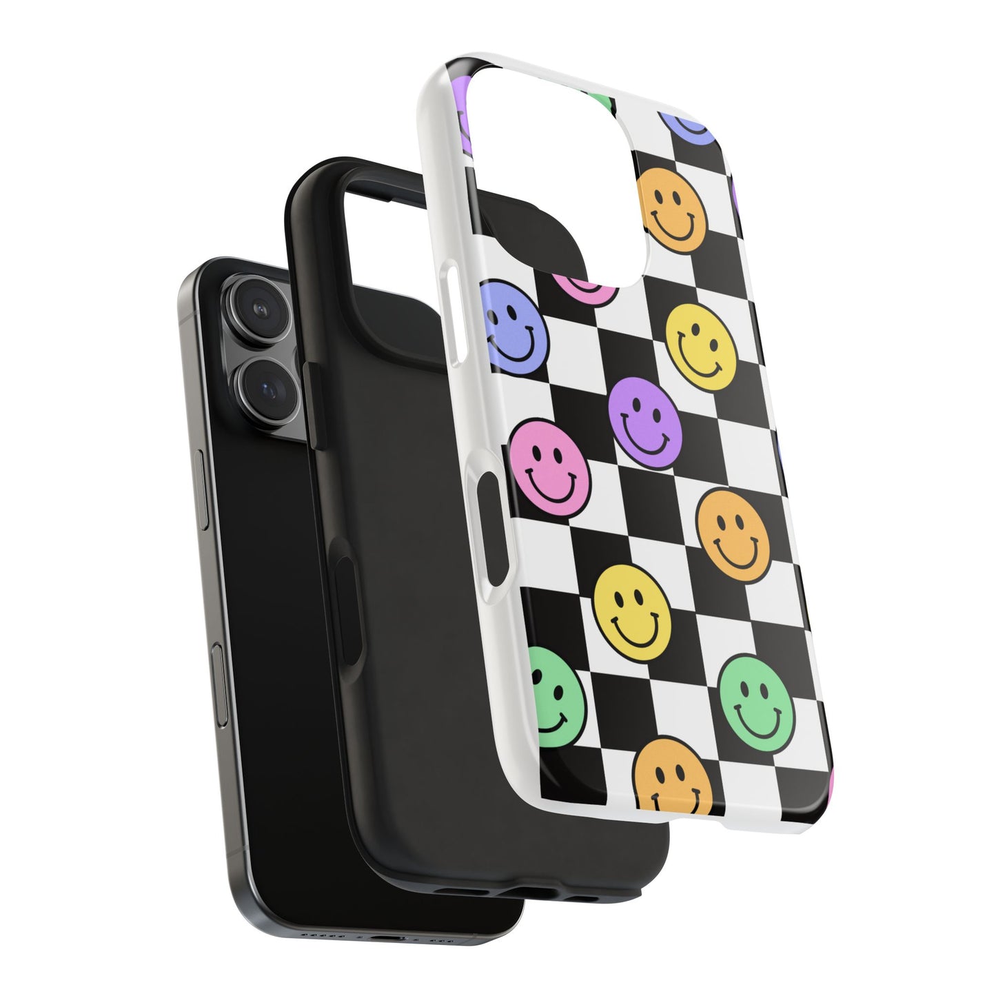 Checkerboard Colorful Smileys - Tough iPhone Cases - Choose your Size